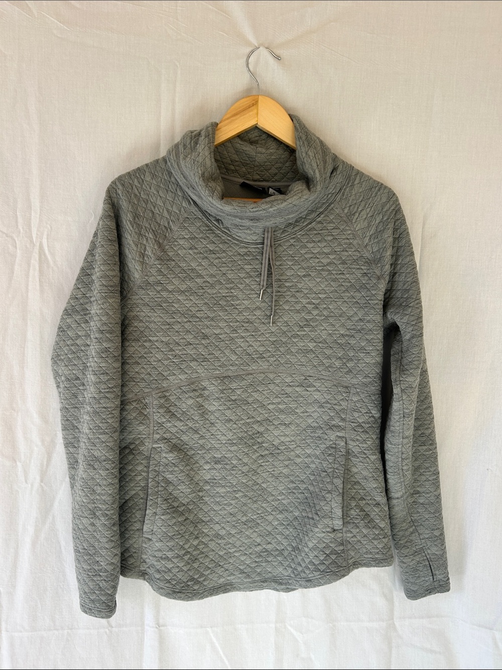Granola Girl Gorpcore Marmot Quilted Cowl Neck Pullover Sweatshirt - Gray